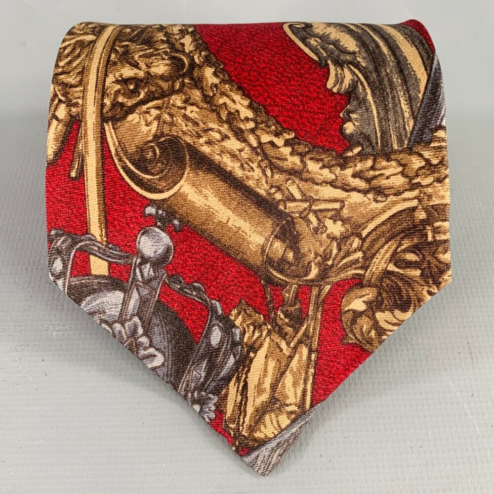 GIANFRANCO FERRE Burgundy Grey Brown Baroque Silk Tie